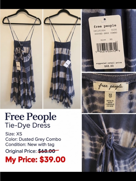 Free People Dresses & Skirts - Free People Dusted Grey Combo Tie-Dye Slip Dress